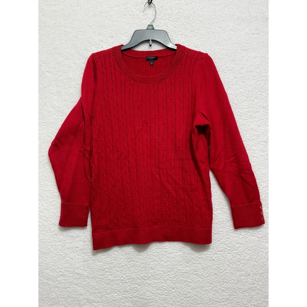 Talbots Plus Red Cable Knit Crewneck Sweater 1X Cotton Blend